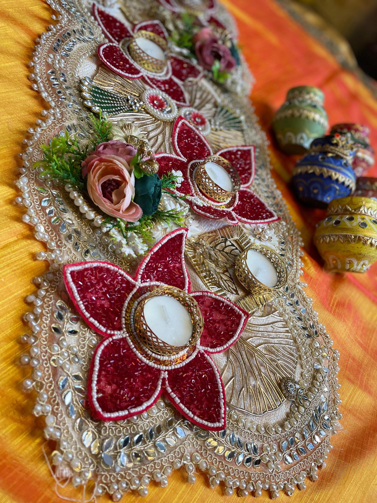 Red floral Table Runner